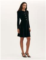 Velvet Round Neck Mini Skater Dress