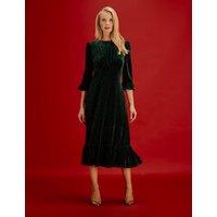Finery London Velvet Animal Print Midi Tea Dress Green Mix