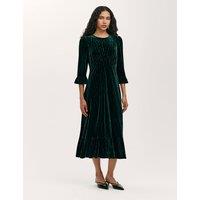 Finery London Velvet Animal Print Midi Tea Dress Green Mix