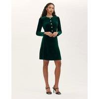 Finery London Velvet Round Neck Mini Skater Dress Green