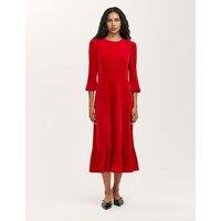 Finery London Velvet Frill Sleeve Midi Tea Dress Red