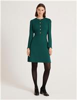 Crepe Round Neck Knee Length Waisted Dress