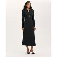 Finery London Jersey Zip Neck Midi Skater Dress Black