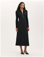 Finery London Jersey Zip Neck Midi Skater Dress Black