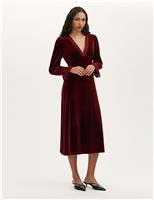 Velvet V-Neck Midi Tea Dress