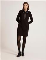 Ponte Jersey Collared Mini Shirt Dress