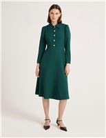 Crepe Button Front Midi Shirt Dress