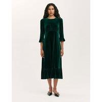Finery London Velvet Frill Sleeve Midi Tea Dress Green