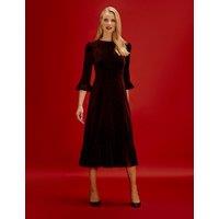 Finery London Velvet Animal Print Midi Tea Dress Burgundy Mix