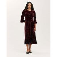 Finery London Velvet Animal Print Midi Tea Dress Burgundy Mix