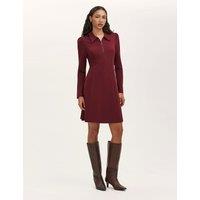 Finery London Jersey Zip Neck Knee Length Shirt Dress Burgundy
