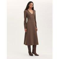 Finery London Ponte Jersey V-Neck Midi Waisted Dress Brown