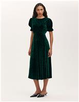 Velvet Leopard Print Round Neck Midi Tea Dress