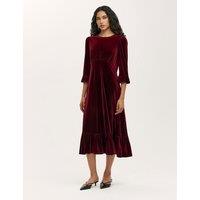 Finery London Velvet Frill Sleeve Midi Tea Dress Burgundy