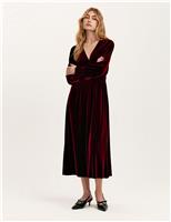 Velvet V-Neck Midi Waisted Dress