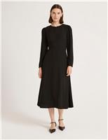 Crepe Zip Front Midi Waisted Dress