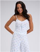 Bow Ribbed Frill Cami Pyjama Set