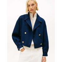 Tommy Hilfiger Wool Rich Collared Cropped Tailored Peacoat Navy
