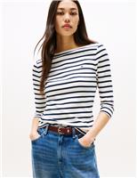 Tommy Hilfiger Cody Pure Cotton Striped Slash Neck Top Cream Mix