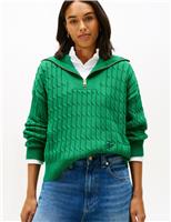 Tommy Hilfiger Pure Cotton Cable Knit Half Zip Sweatshirt Green