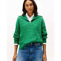 Tommy Hilfiger Pure Cotton Cable Knit Half Zip Sweatshirt Green