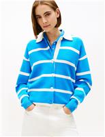 Cotton Rich Striped Collared Cardigan with Cashmere