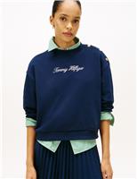 Pure Cotton Slogan Button Detail Sweatshirt