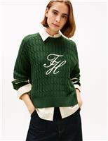 Pure Cotton Cable Knit Crew Neck Sweatshirt