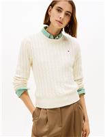 Tommy Hilfiger Pure Cotton Cable Knit Crew Neck Jumper Cream
