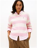 Tommy Hilfiger Cotton Rich Striped V-Neck Jumper with Cashmere Pink Mix