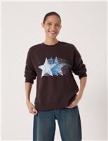 Pure Cotton Star Print Crew Neck Sweatshirt