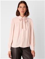 Crepe Tie Neck Button Through Blouse