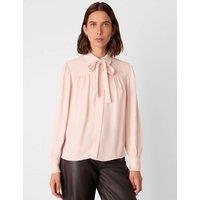 Whistles Crepe Tie Neck Button Through Blouse Light Pink