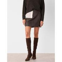 Whistles Leather Mini A-Line Skirt Brown