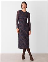 Mesh Printed Ruched Midi Column Dress