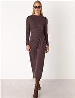 Jersey Ruched Midi Waisted Dress