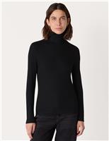 Whistles Ribbed Roll Neck Slim Fit Top Black
