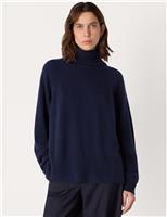 Whistles Pure Cashmere Roll Neck Jumper Navy