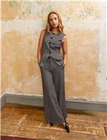 Houndstooth Checked Super Wide Leg Trousers