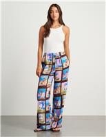 Printed Elasticated Waist Wide Leg Trousers