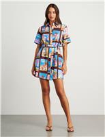 Linen Rich Printed Mini Shirt Dress