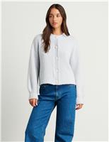 Wool Blend Crew Neck Cardigan with Alpaca