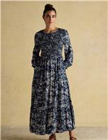 Printed Round Neck Midaxi Tiered Dress