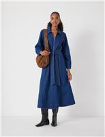 Denim Blouson Sleeve Midi Shirt Dress