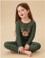 Christmas Reindeer Ribbed Pyjamas (6 Months-6 Years)