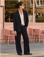 Cotton Blend Striped Wide Leg Trousers