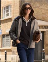 Dogtooth High Neck Bomber Jacket with Wool