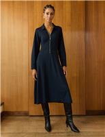 Zip Neck Midi Shirt Dress