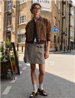 Checked Mini Wrap Skirt with Wool