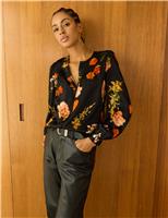 Satin Floral Crew Neck Blouse